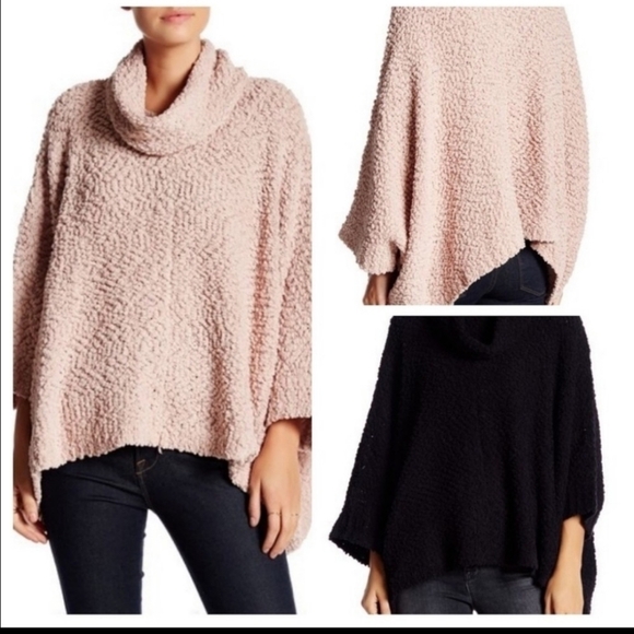 🌹Time & Juliet oversized black popcorn knit cowl sweater with bat wings Sz M - Picture 1 of 10